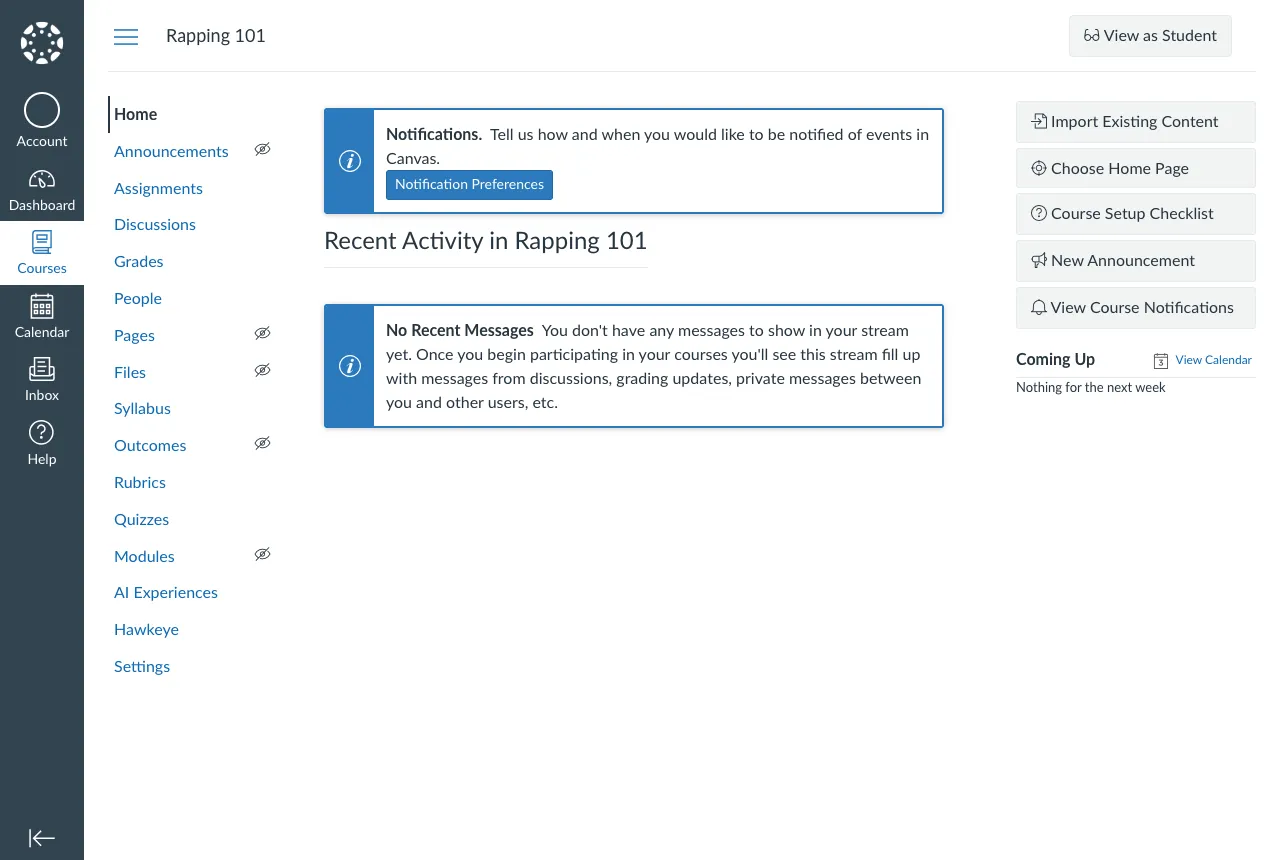 A Canvas course with Hawkeye in the course menu after the install